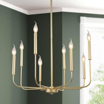 LALUZ 8-Light Matte Gold Candle Modern/Contemporary Chandeliers for Dining Room