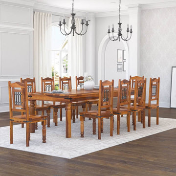 San Francisco Rustic Furniture Large Dining Table with 10 Chairs