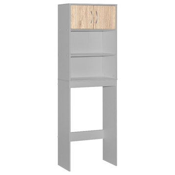 Better Home Products Ace Over the Toilet Storage Rack in Light Gray & Oak
