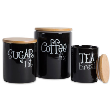 DII Black Coffee/Sugar/Tea Ceramic Canister, Set of 3