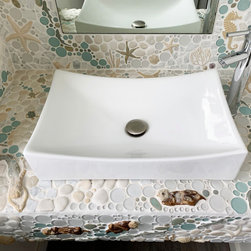Custom Floating Vanity w/ Integrated Backsplash - Tile Murals