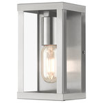 Livex Lighting - Livex Lighting Gaffney 1-Light Brushed Nickel Outdoor Small Wall Lantern - Made of stainless steel, the charming Gaffney brushed nickel finish outdoor wall lantern has a versatile look that can be placed almost anywhere. The clear glass adds a traditional touch to the clean, transitional-contemporary lines.