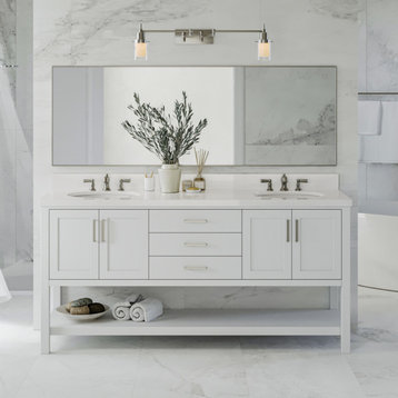 Ariel Magnolia 73" Oval Sinks Bath Vanity Carrara Marble Gray, White, 1.5" White Quartz