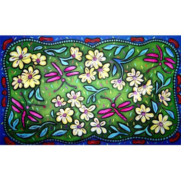 Custom Printed Rugs Flowers and Dragonflies Doormat Rug, 18x30"
