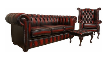 Chesterfield Leather Oxblood Sofa 3+Wing+Footstool