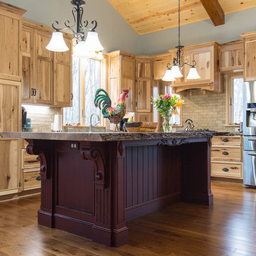 A Rustic Hickory Kitchen with Live Edge Island