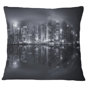 Hong Kong Black and White Skyline Cityscape Throw Pillow, 18"x18"