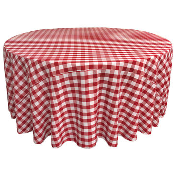 LA Linen Round Gingham Checkered Tablecloth, White and Red, 108" Round