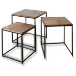 StyleCraft - Logan - Set Of Three Nested Side Tables - Dark Wood Finish - Black Iron Frame - Round out the look of any interior space with the StyleCraft Logan set of 3 nested side tables. These side tables are crafted in a rich square shape and sports a rich natural stain. Use these tables to add a new look to your study, living room or bedroom space.
