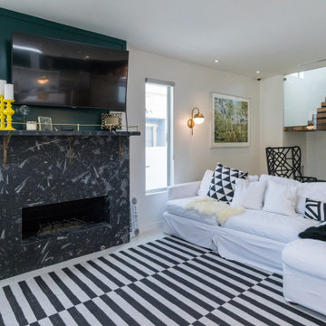 Modern Living Room Design in Studio City with Bold Fireplace Accent