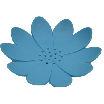 Water Lily Flexible Soap Dish Holder Self Draining, Blue