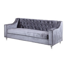 Gray Nailhead Sofas Houzz Dylan Velvet On Tufted Nailhead Acrylic Feet Sofa Grey