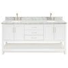 Ariel Magnolia 73" Oval Sinks Bath Vanity Carrara Marble Gray, White, 1.5" Carrara Marble
