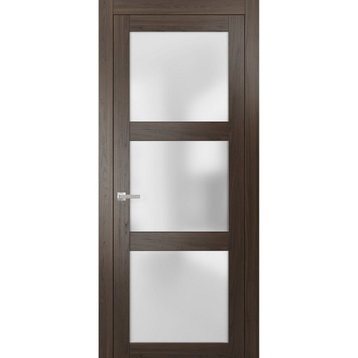 Solid French Door Frosted Glass 36 x 80, Lucia 2552 Chocolate Ash