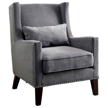 Furniture of America Franklin Fabric Wingback Nailhead Accent Chair in Gray