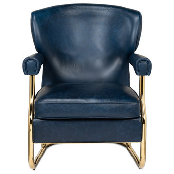 Santa Monica Mid Century Blue Leather Accent Chair
