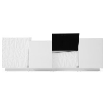 78.7" Modern Verlace Buffet Glossy White Lacquer Black Lacquer Embellishment