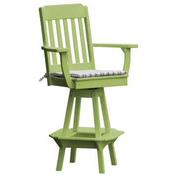 Poly Lumber Traditional Swivel Bar Chair with Arms, Tropical Lime