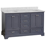 Kitchen Bath Collection - Harper 60" Bathroom Vanity, Marine Gray, Carrara Marble, Double - The Harper: Style, storage, and quality. No compromise necessary.