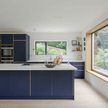 Blue Kitchen for a Renovated & Extended 1960s Detached Home