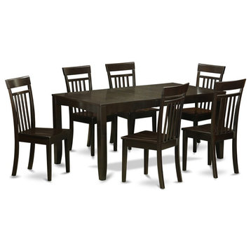 East West Furniture Lynfield 7-piece Table and Dining Chair Set in Cappuccino