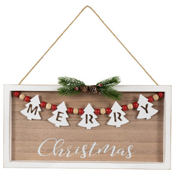 15.75" Framed Rustic "Merry Christmas" Beaded Wooden Wall Sign