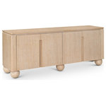 Meridian Furniture - Cardiff Sideboard/Buffet, Natural - Transform your dining space into a haven of modern elegance with the Cardiff Natural Sideboard Buffet. Featuring a rich natural oak finish, it creates a sleek and modern aesthetic. Crafted mostly from solid wood with oak veneer made from rubberwood, as well as some parts made from MDF plywood, it boasts natural wood grain variation for added charm. This versatile piece serves as an elegant storage solution and a stylish platform for decorations. With doors designed to conceal cutlery, dishes, napkins, and dining supplies, it ensures your dining area stays organized and clutter-free. Elevate your dining experience with this handsome sideboard buffet that meshes practicality and sophistication effortlessly.