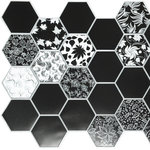 Dundee Deco - Black White Hexagon Floral Mosaic 3D Wall Panels, Set of 5, Covers 25.6 Sq Ft - Dundee Deco's 3D Falkirk Retro are lightweight 3D wall panels that work together through an automatic pattern repeat to create large-scale dimensional walls of any size and shape. Dundee Deco brings a flowing, soothing texture with a touch of luxury. Wall panels work in multiples to create a continuous, uninterrupted dimensional sculptural wall. You can cover an existing wall with wall tiles or disguise wallpaper or paneled wall. These modern wall tiles create a sculptural and continuous dimensional surface to any room setting through patterning. Dundee Deco tile creates a modern seamless pattern on a feature wall or art piece.