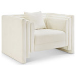 Meridian Furniture - Everett Upholstered Chair, Cream, Chenille Fabric - Make this Everett cream chenille fabric chair the center of a cozy reading nook. Handsome from every angle, this posh chair is plumply appointed to put supreme comfort within easy reach. Soft cream chenille upholstery fabric adds to its lavish feel while a staggered design gives it a modern edge. An included pillow gives it a beckoning vibe while the chair's solid wood inner frame makes it a lasting addition in any room.