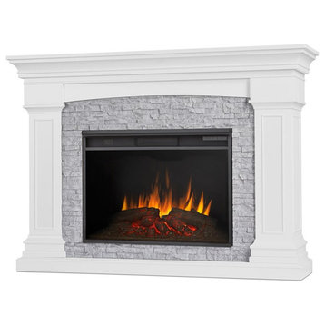 Real Flame Deland 63" Traditional Wood Grand Electric Fireplace in White