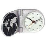 Bai Design Inc. - World Trotter Solid Aluminum Travel Alarm Clock Gotham - Lathed from a soild block of aluminum with scratch-proof texture, quality quartz movement, niteglow dial and GMT World time chart with 52 World cities in 24 time zones. Comes with a leatherette pouch for travel. Requires a LR-44 button battery to operate (inlcuded).