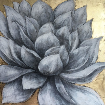"Blooming Gray Petals" Hand Painted Canvas Art