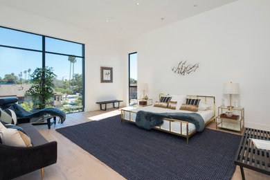 Bedroom - contemporary light wood floor bedroom idea in Los Angeles with white walls