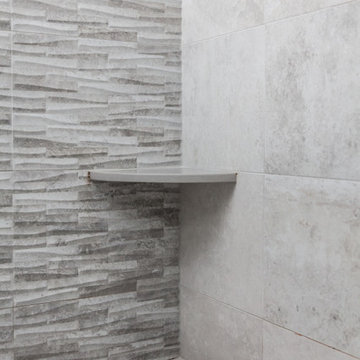 Shower Benches and Textured Tile Walls