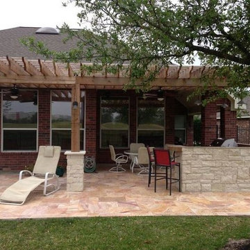 Houston Patio Addition With Double Pergola, Outdoor Kitchen & Travertine Tile