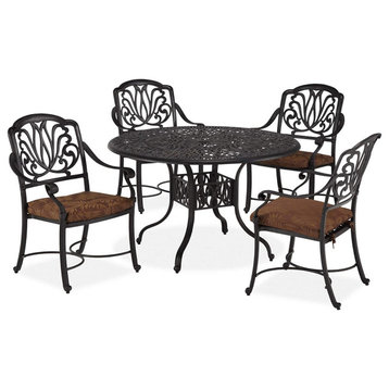 5 Pieces Patio Dining Set, Cushioned Chairs With Elegant Scrollwork, Charcoal