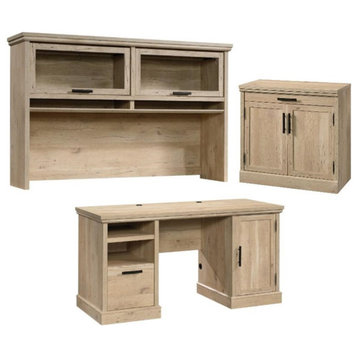 Home Square 3-Piece Set with Computer Desk Large Hutch & Base Storage Stand