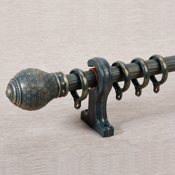 QYR4122 1-1/8" Antique Black White Green Carved Finial Aluminum Alloy Single Dou
