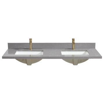 Malaga Composite Stone Vanity Top With Ceramic Sink, Reticulated Gray, 61"