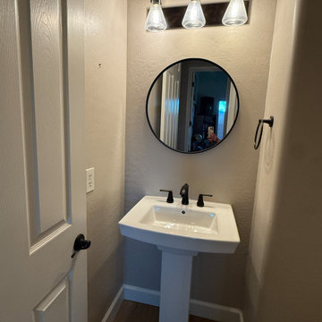 Modern Powder Room Accent Wall with Walnut 3D Wall Panels