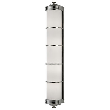 Albany, 4 Light, Wall Sconce, Polished Nickel Finish, White Glass