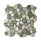 Glazed Sea Green and White Pebble Tile
