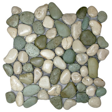 Glazed Sea Green and White Pebble Tile