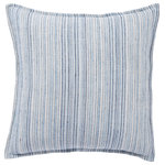Jaipur Living - Jaipur Living Taye Stripe Blue/White 22" Throw Pillow, Down Fill - The Burbank collection infuses homes with understated elegance, perfect for rustic and coastal spaces alike. The oversized Taye pillow is crafted of 100% linen and features soft, inviting flange for added texture and charm. In a light blue and ivory yarn-dyed stripe design, this versatile cushion brightens rooms with relaxed style.