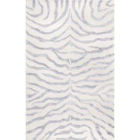 Nuloom Hand Tufted Plush Zebra Rug, Grey 5'x8'