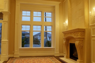 Example of a dark wood floor living room design in Vancouver