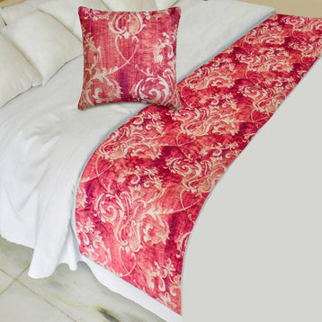 Decorative Pink Velvet Queen 74"x18" Bed Runner Only, Damask - Pink Dalliance
