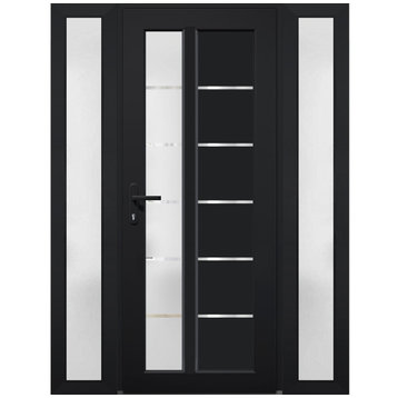 Front Exterior Prehung Door Frosted Glass / Manux 8088 Black / 60 x 80" Right In
