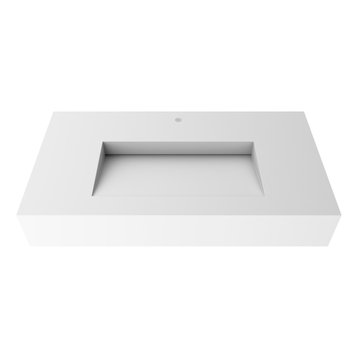 Pyramid Solid Surface Countertop Basin Sink, White, 36", Standard