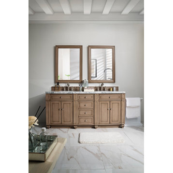 Bristol 72" Double Vanity Whitewashed Walnut, Arctic Fall Solid Surface